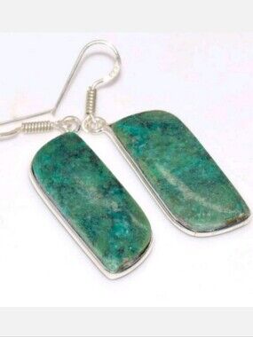 Chrysocolla Gemstone 925 Sterling Silver Handmade Drop Dangle Earrings